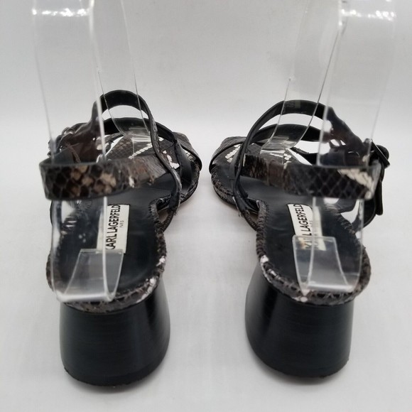 Karl Lagerfeld Womens Brown Black Snake Print Slingback Block Heel Sandal  6.5 M - Picture 4 of 7